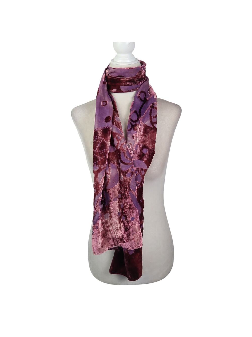 Vintage Nordstrom Purple Floral Silk Velvet Burnout Scarf Rectangle Sheer